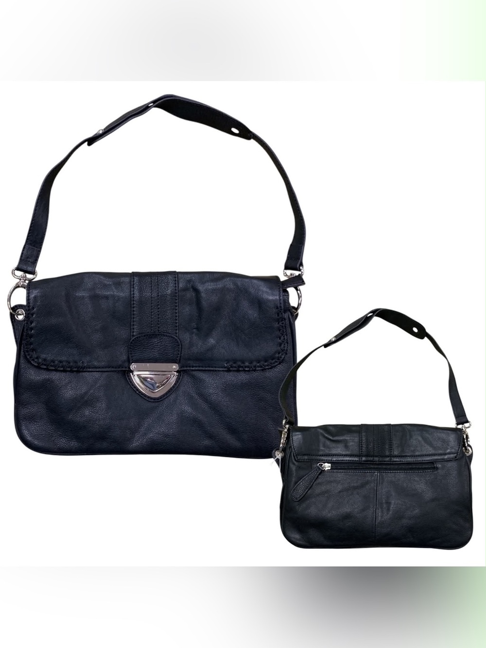 Danier Black Leather Shoulder Bag with Silver Hardware
